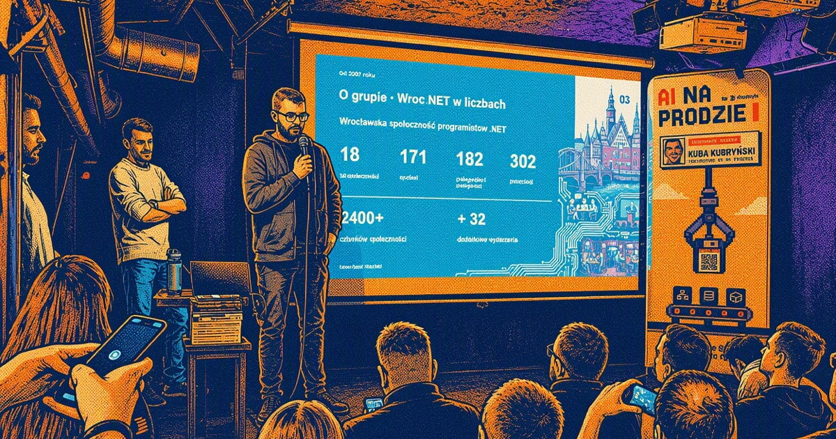 Illustration of me opening the 171st Wroc.NET meeting at Pub Wędrówki